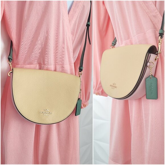 Coach Colorblock ELLEN Bag Small Leather Purse Pink Yellow Green Strap C2857 - Picture 5 of 16